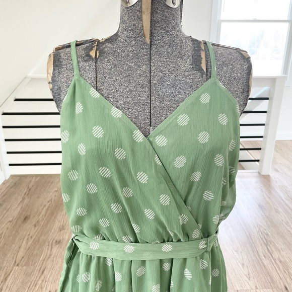 LC Lauren Conrad Dresses & Skirts - NWT XS L LC Lauren Conrad, white and mint green polkadot, midi high low dress